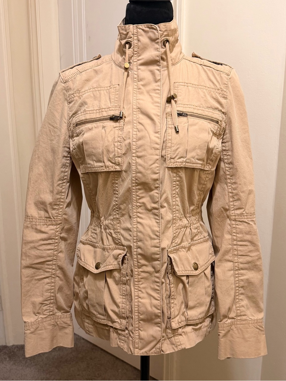 Calvin Klein Lightweight Utility Military Jacket In Beige/Khaki Womens Size XS